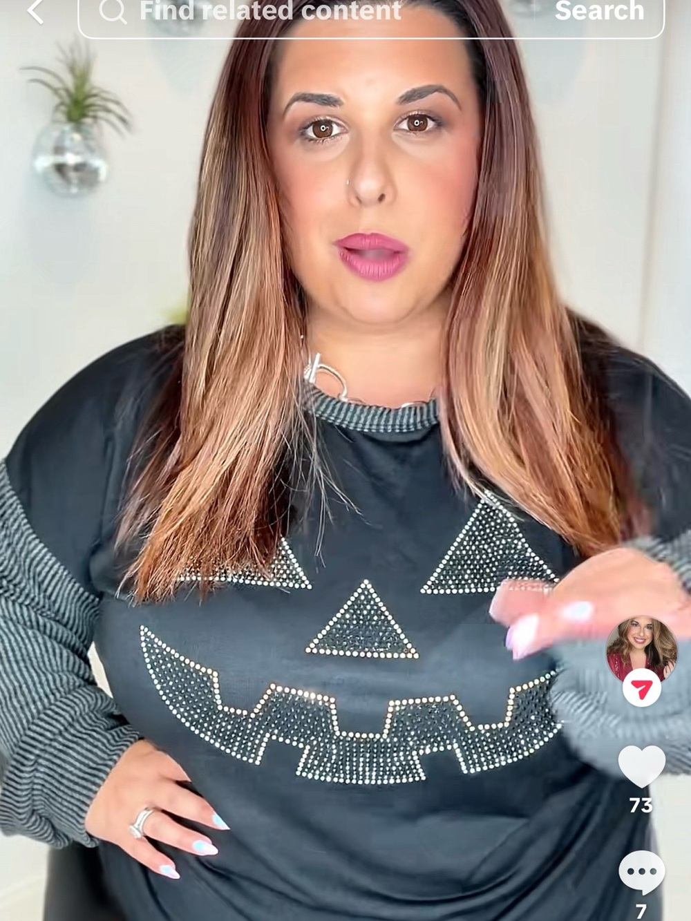 Plus Black Rhinestone Jack-o'-Lantern Sweatshirt Top - Picture 2 of 2